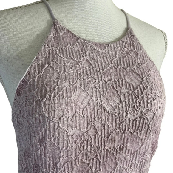 Aqua NEW Halter Top Dress Size Large Light Purple Lavender Lace Overlay Floral - Picture 6 of 10